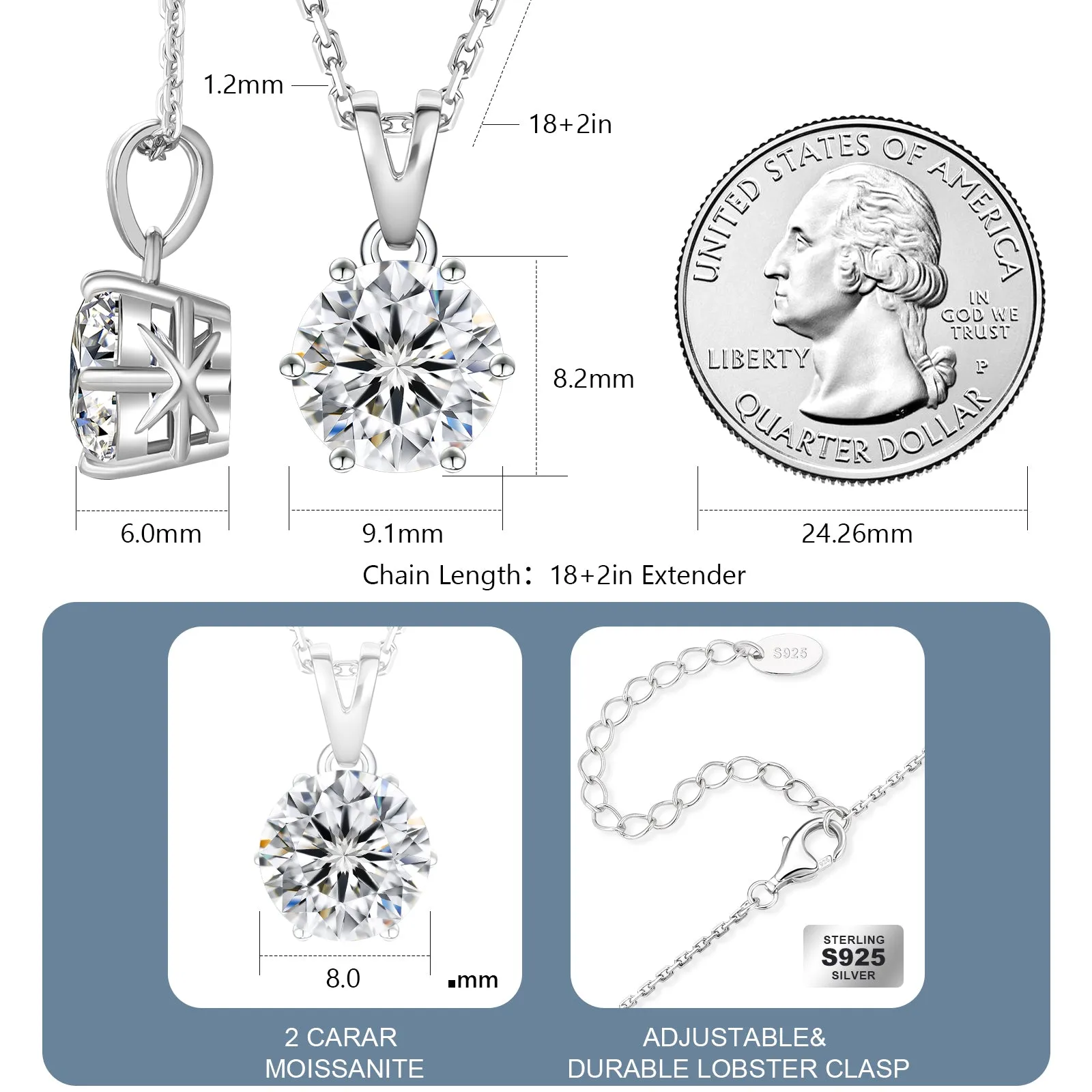 0.5~4.0 Carats VVS1 Moissanite Round Pendant Necklace for Women 0394