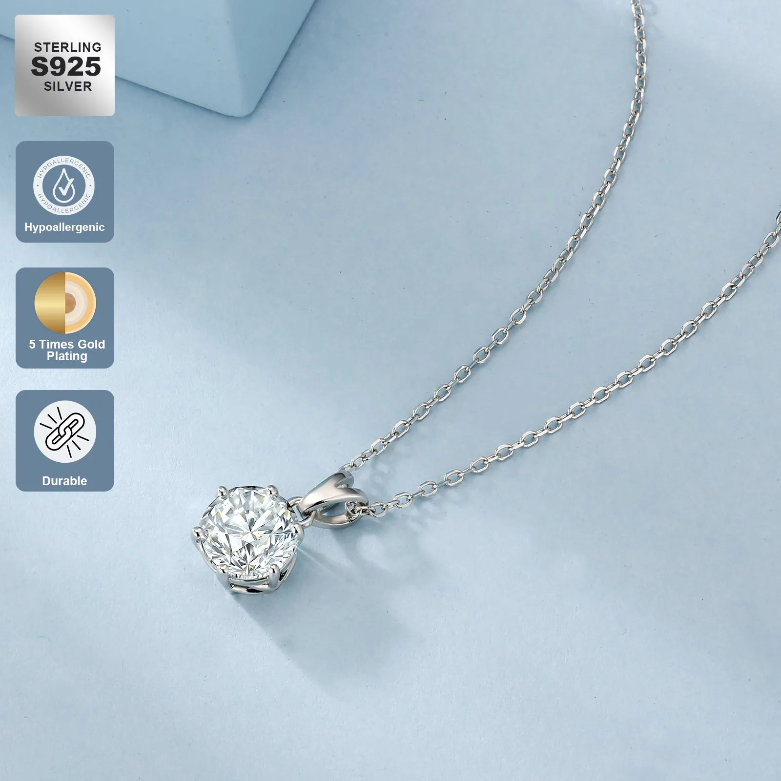 0.5~4.0 Carats VVS1 Moissanite Round Pendant Necklace for Women 0394