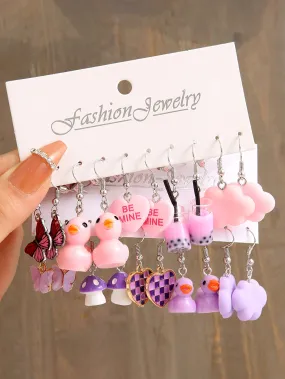 10pairs Butterfly & Heart Drop Earrings