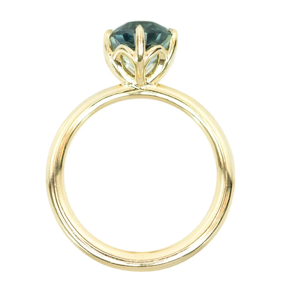 3.09ct Oval Parti Sapphire Lotus Six Prong Solitaire In 14k Yellow Gold