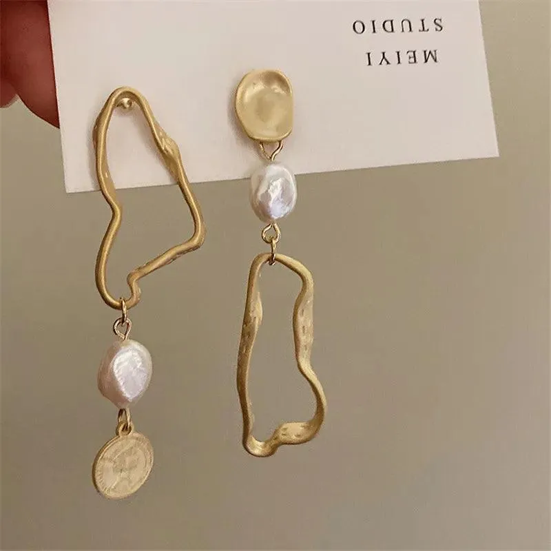 Asymmetric Long Baroque Pearl Stud Earring Charm - A987 Jewelry