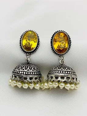 Attractive Yellow Color Designer Oxidized Jhumkha Earrings For Women