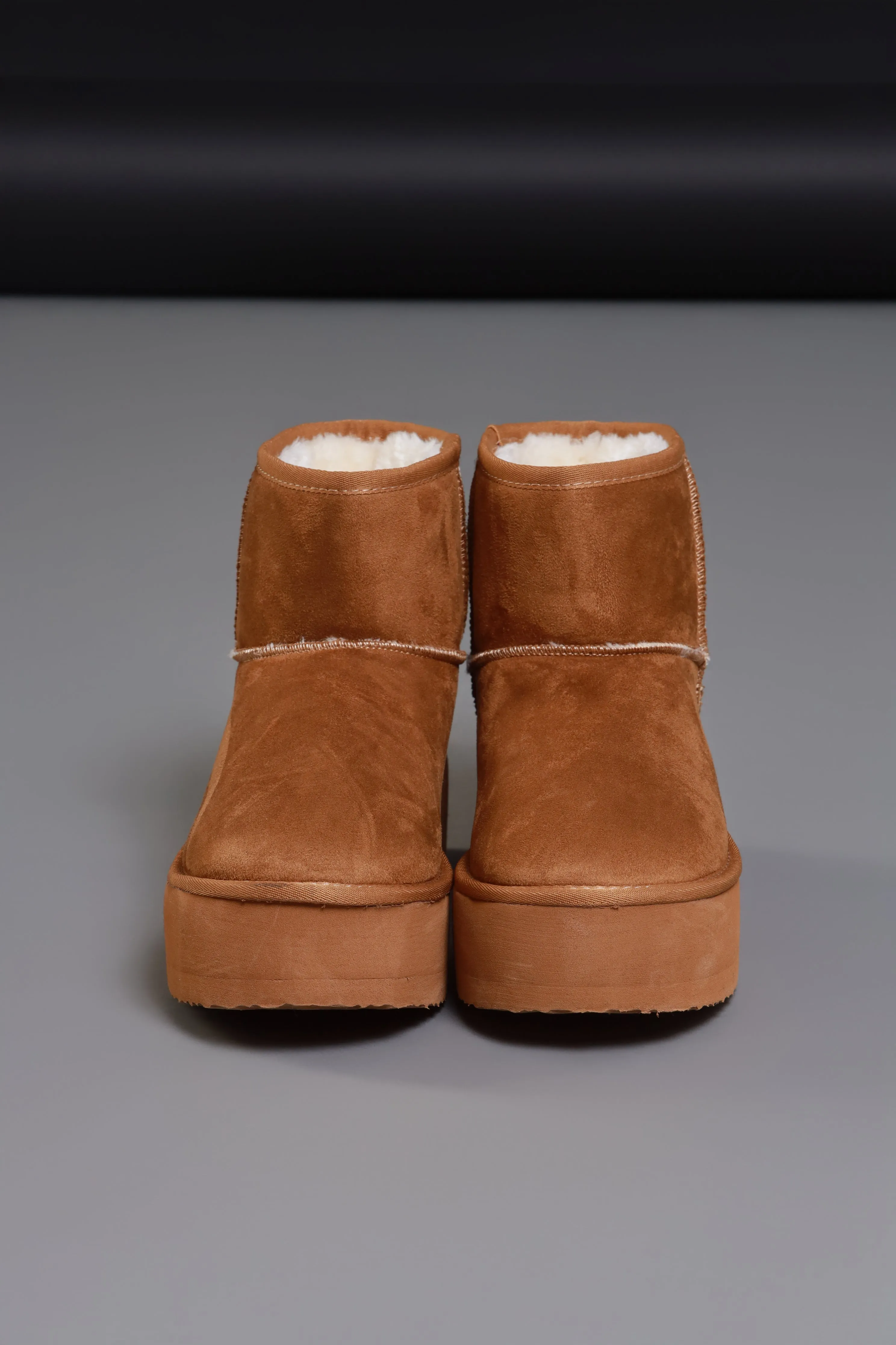 Away We Go Platform Suede Booties - Tan