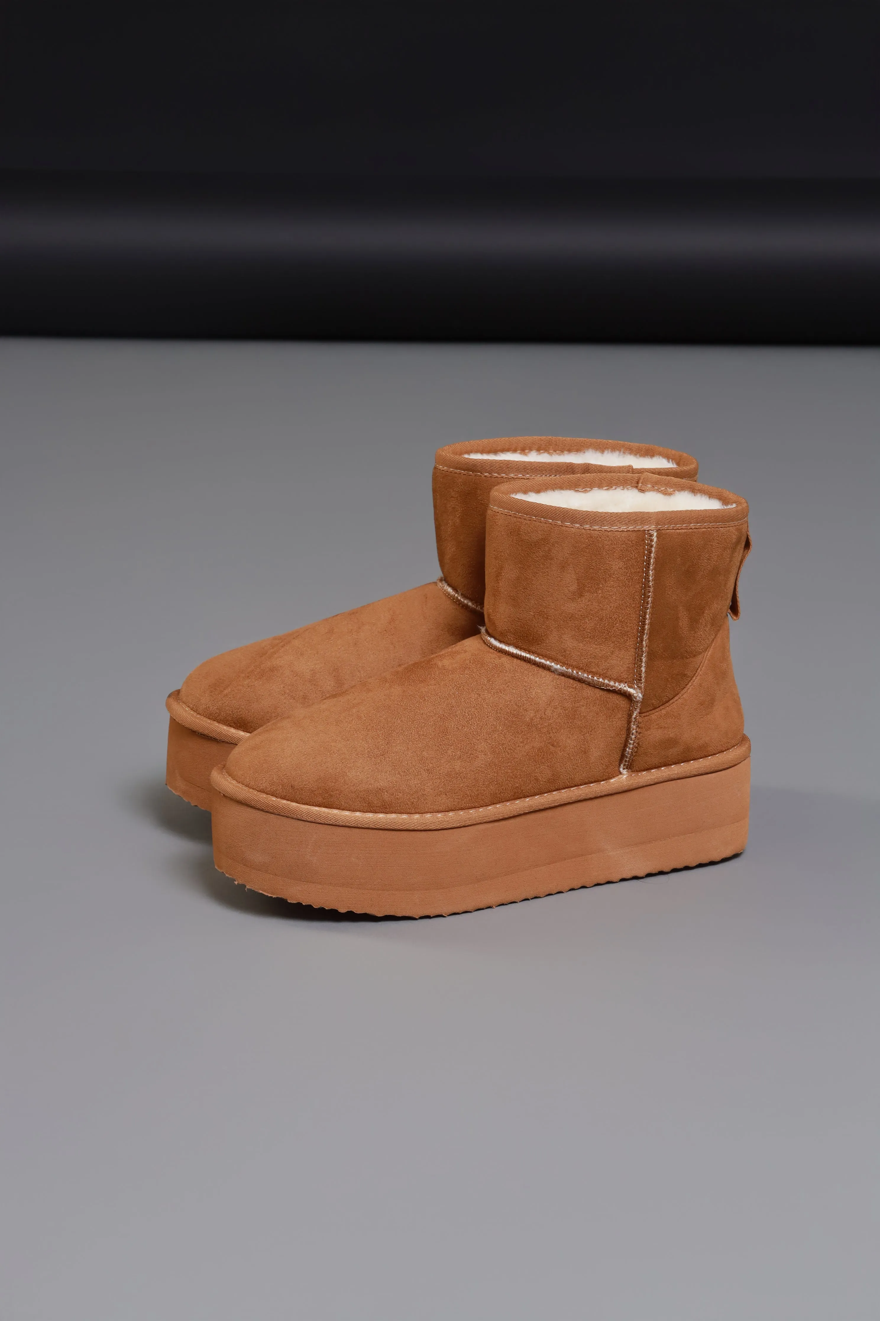 Away We Go Platform Suede Booties - Tan