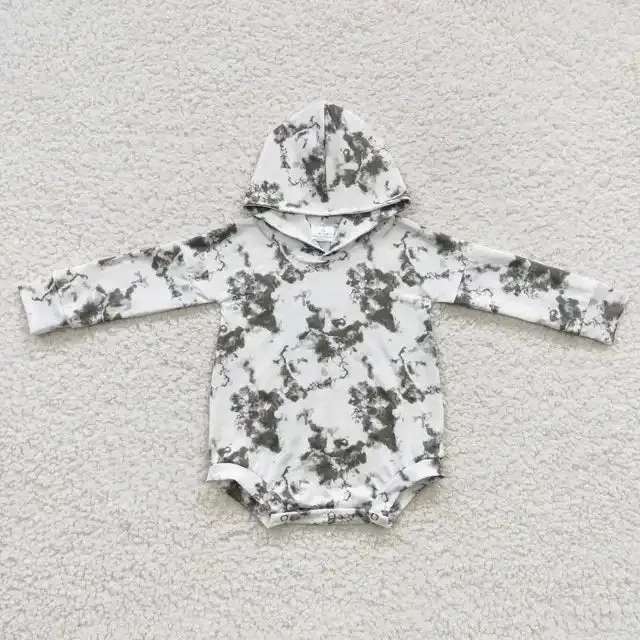 Baby Hoodie Romper - Gray Smoke Tie-Dye Boys Girls Layette