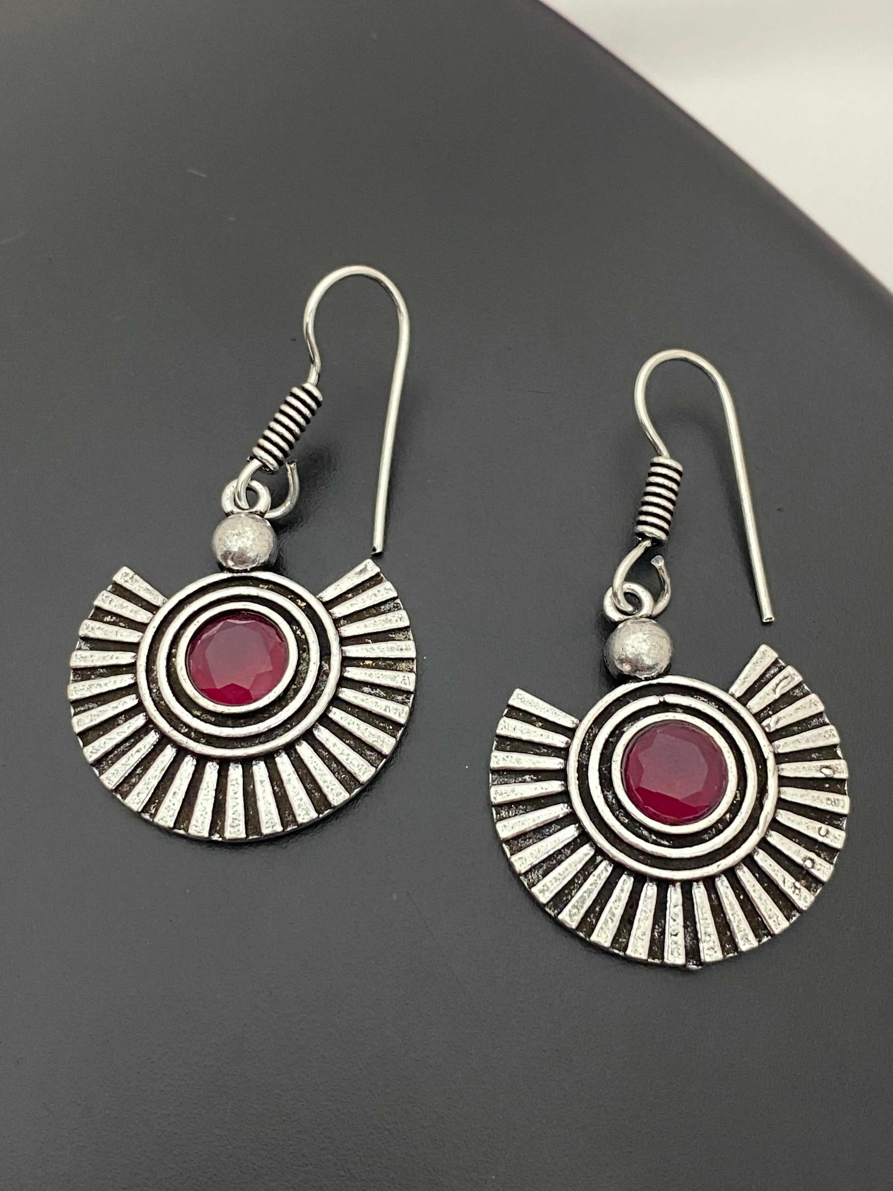 Charming Pink Stone Designer Oxidized Earrings For Women