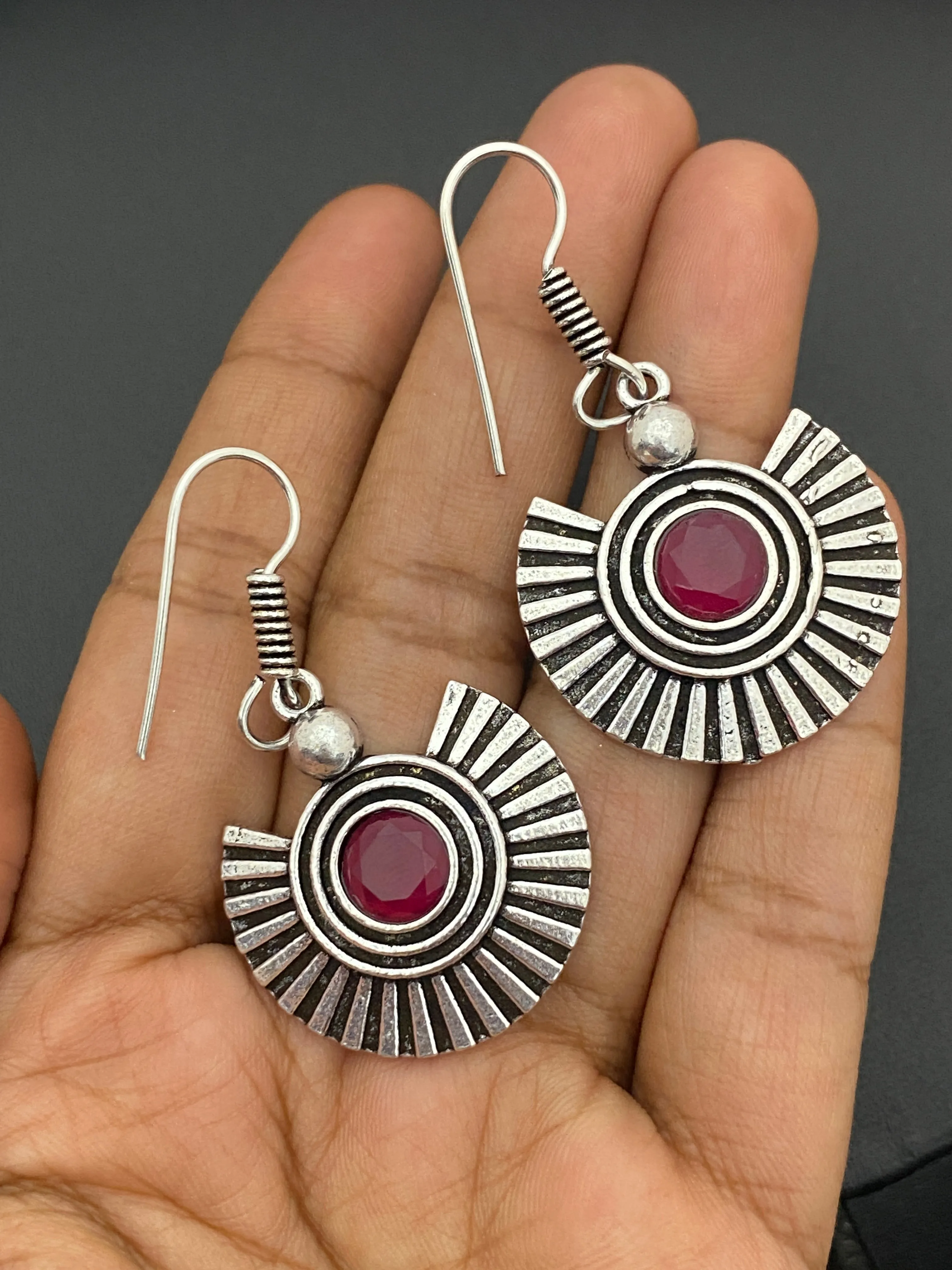 Charming Pink Stone Designer Oxidized Earrings For Women