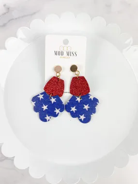 Cork Scalloped Stud Earrings Red Glitter   Stars