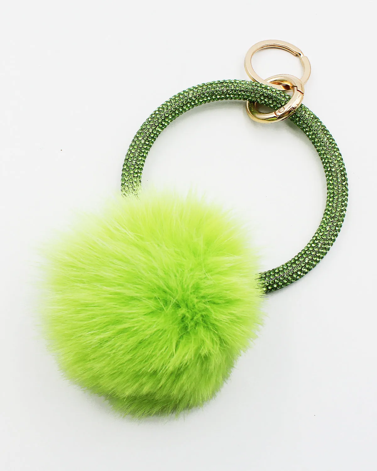 Crystal Pave Ring Key Holder with Pom Pom