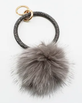 Crystal Pave Ring Key Holder with Pom Pom