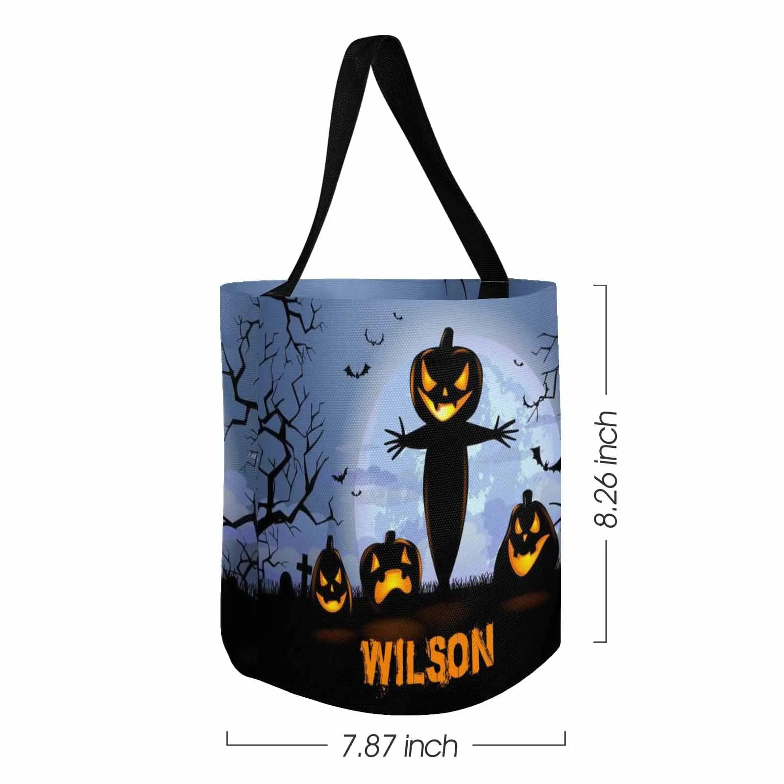 Custom Name Pumpkin Scarecrow Halloween Trick or Treat Colorful Tote Bags (8.26 x 7.87)