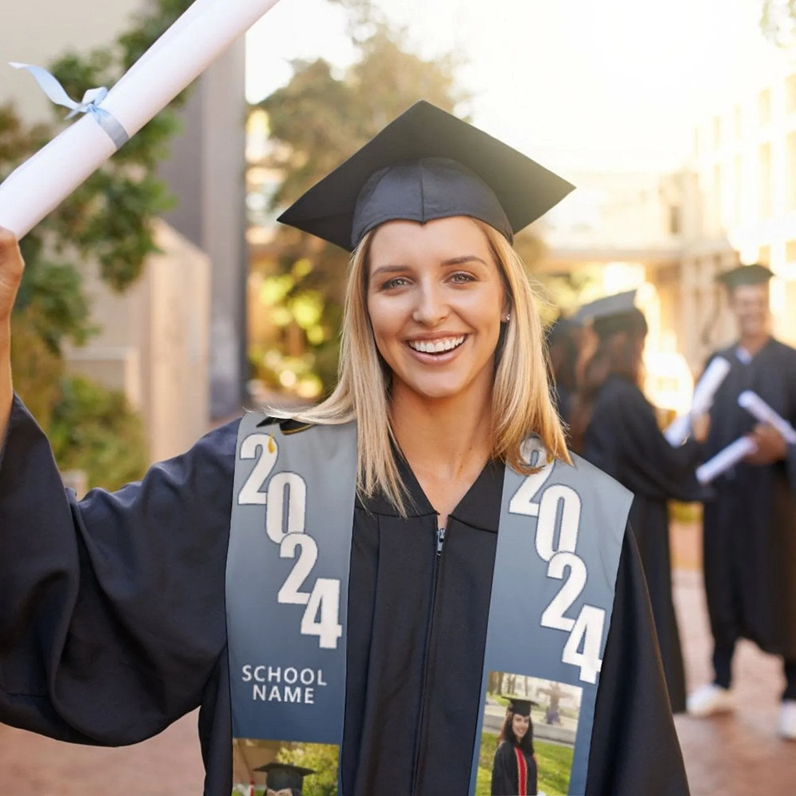 Custom Photo&Name Blue And White Graduation Stoles Sash Class of 2024 Graduation Gift