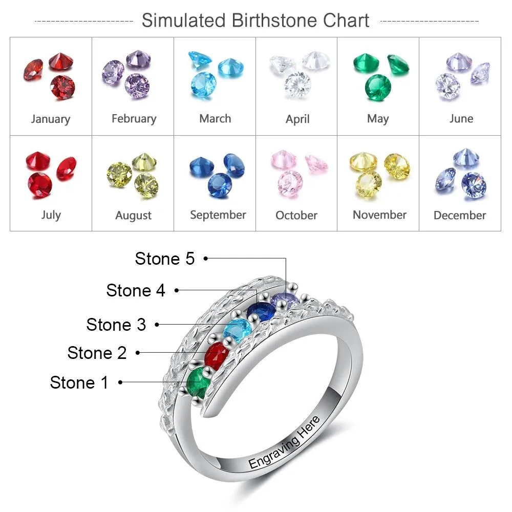 Customized 5 Round Birthstone Ring For Women