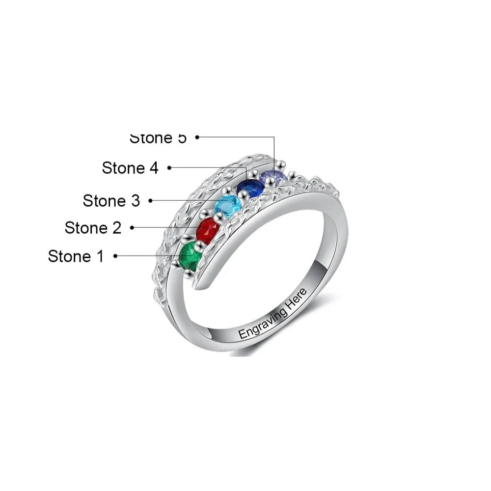 Customized 5 Round Birthstone Ring For Women