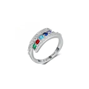 Customized 5 Round Birthstone Ring For Women