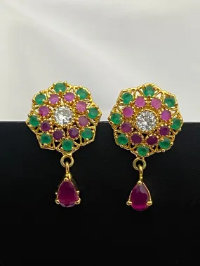 Delightful Ruby And Emerald Stoned Earrings For Women