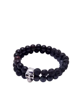 Double Beaded Bracelet with Silver Skull