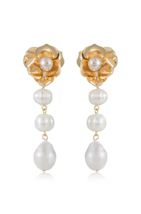 Golden Petals and Graduating Freshwater Pearl Earrings