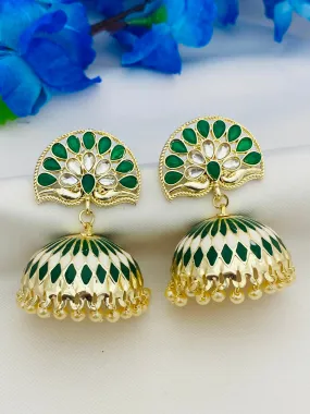 Gorgeous White And Green Gold Plated Earrings For Women