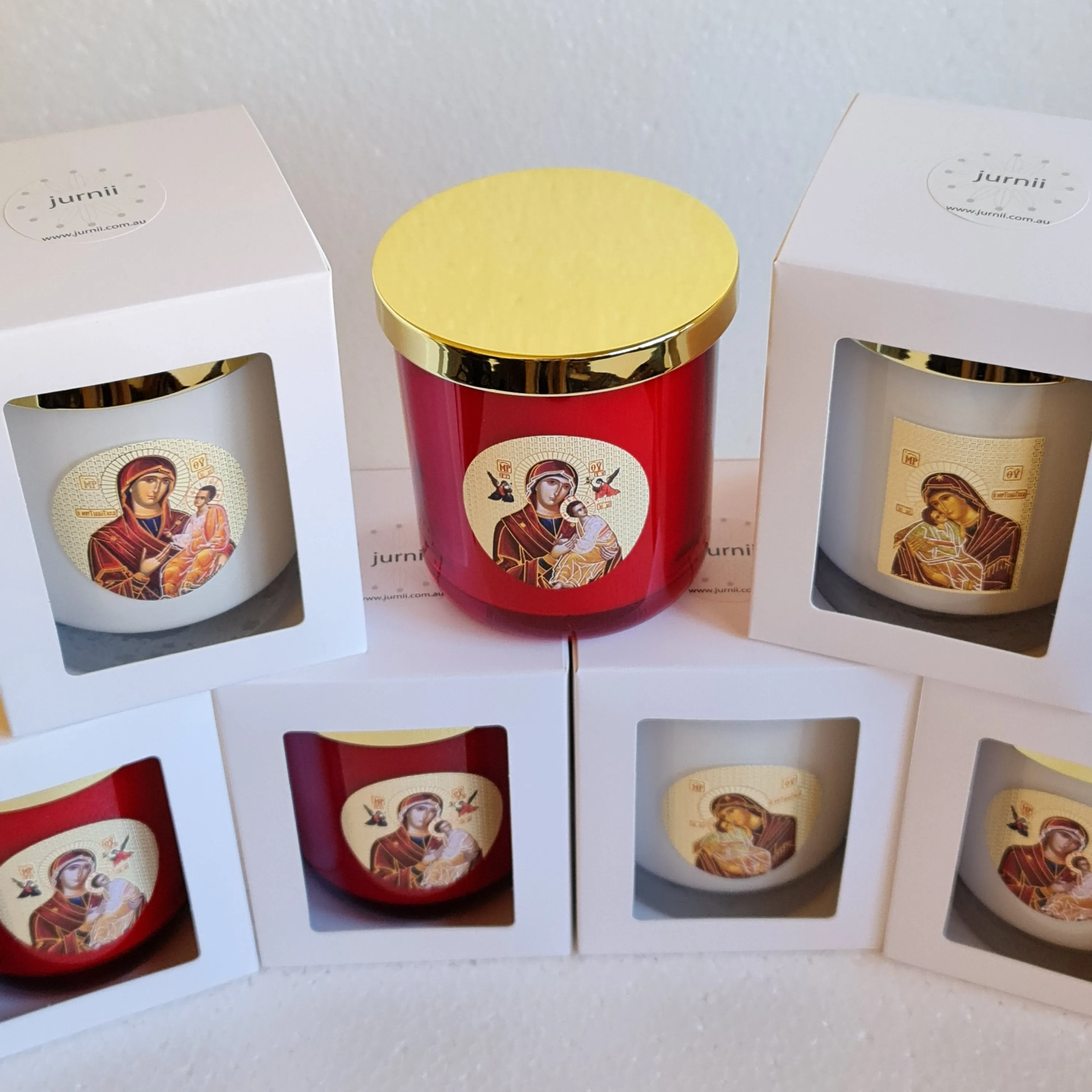 Livani soy wax candles Panayia icon RED