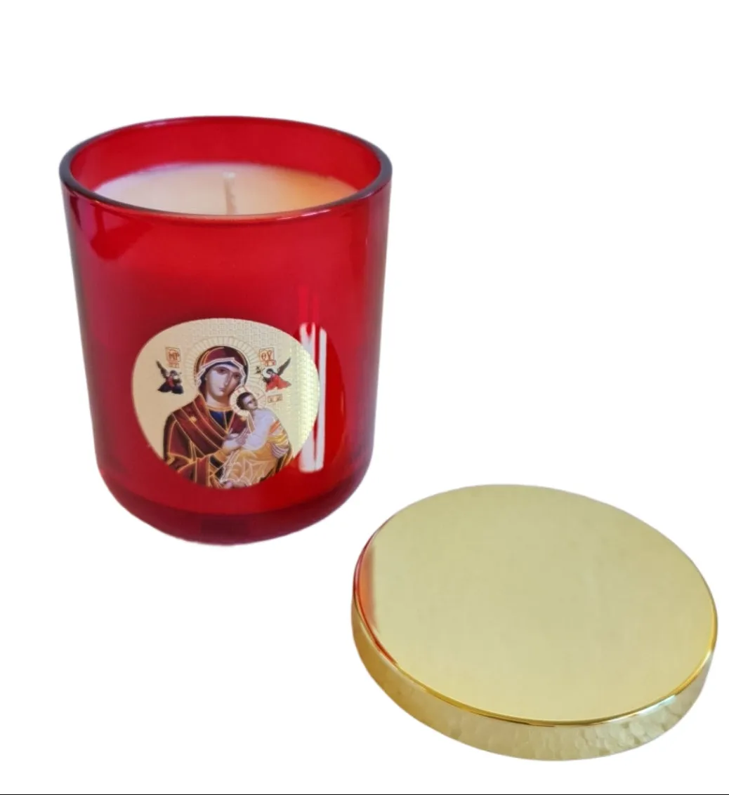 Livani soy wax candles Panayia icon RED