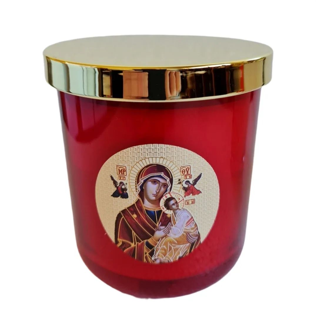 Livani soy wax candles Panayia icon RED