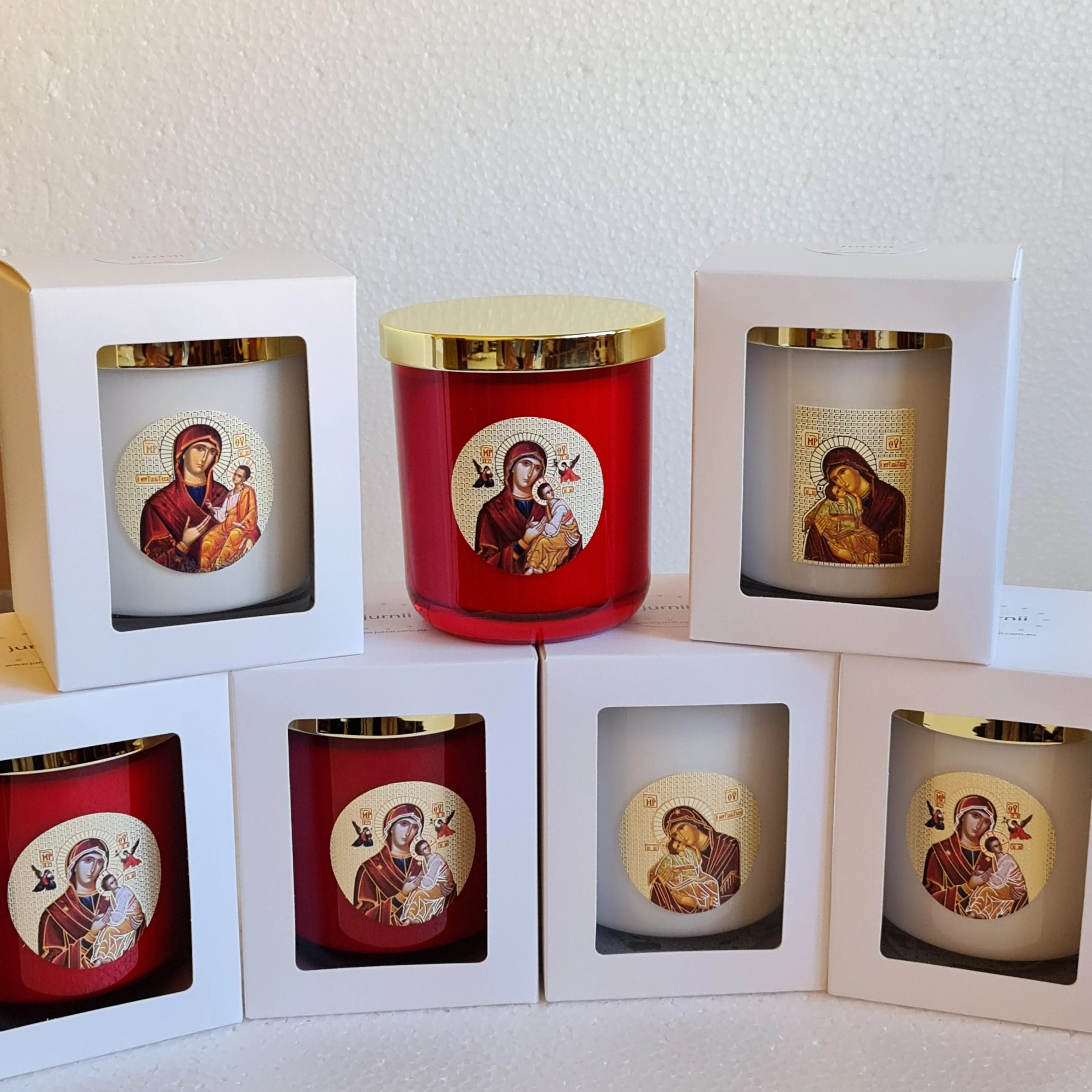 Livani soy wax candles Panayia icon RED