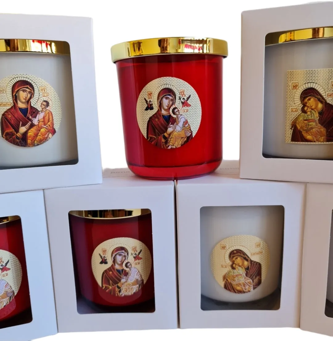 Livani soy wax candles Panayia icon RED