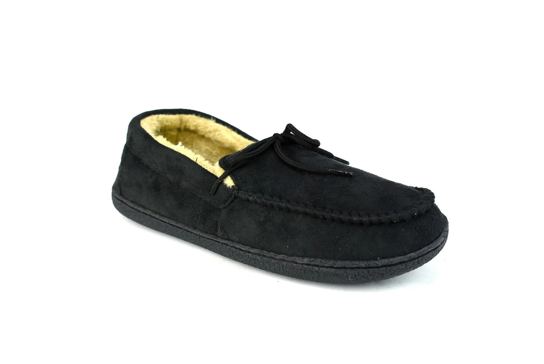 Men's Bow Faux Fur Lined Slippers Black