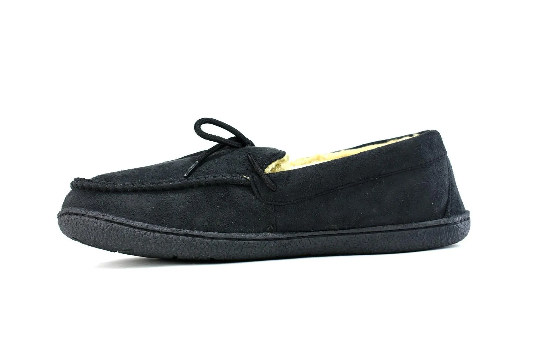 Men's Bow Faux Fur Lined Slippers Black