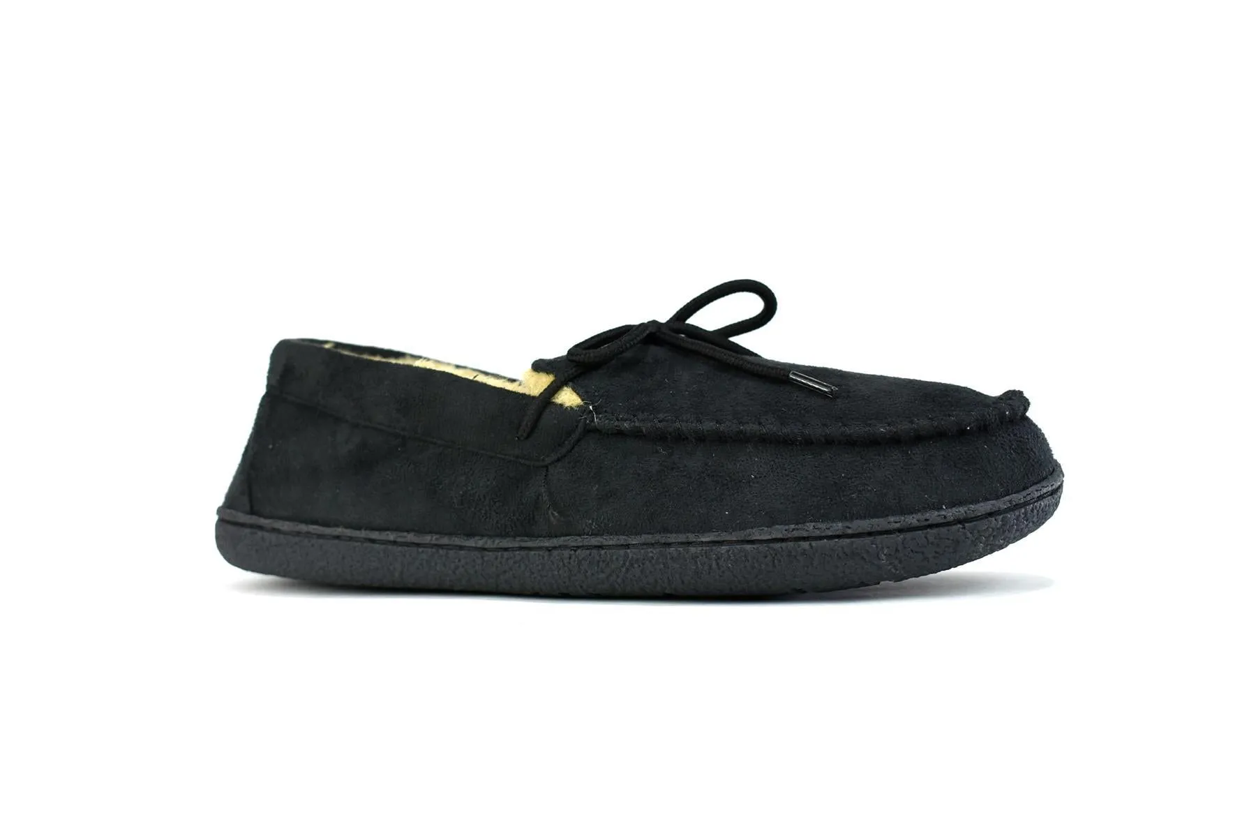 Men's Bow Faux Fur Lined Slippers Black