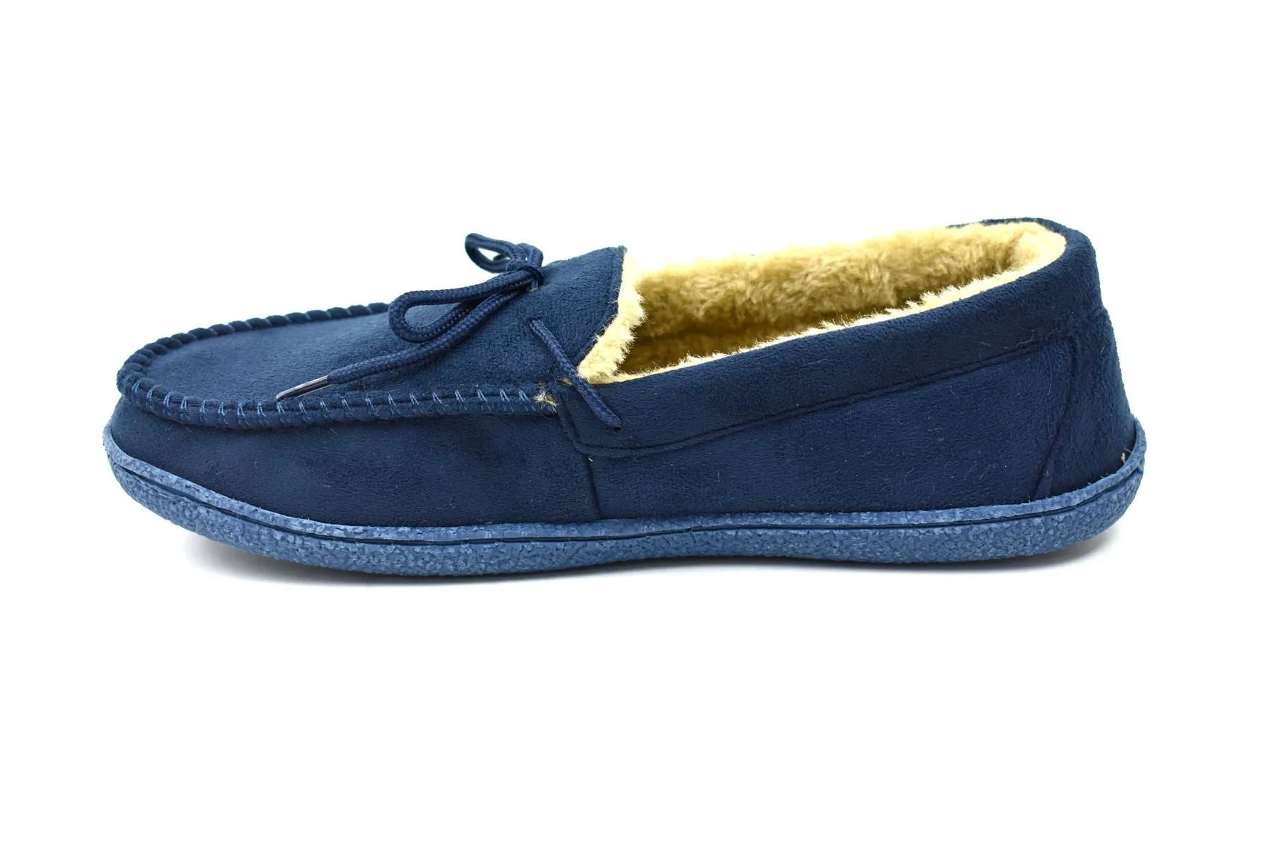 Men's Bow Faux Fur Lined Slippers Navy