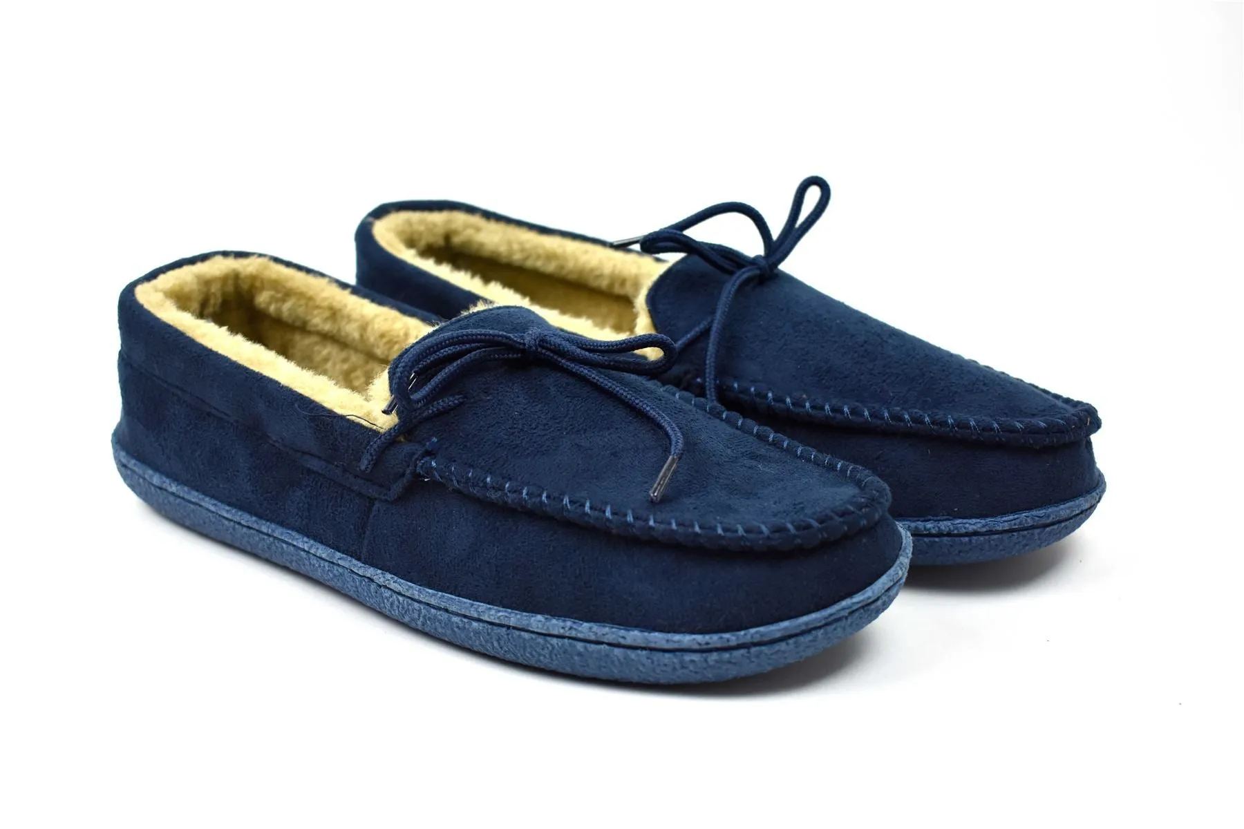 Men's Bow Faux Fur Lined Slippers Navy