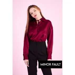 (Minor Fault) Burgundy Knotted Collar Satin Top