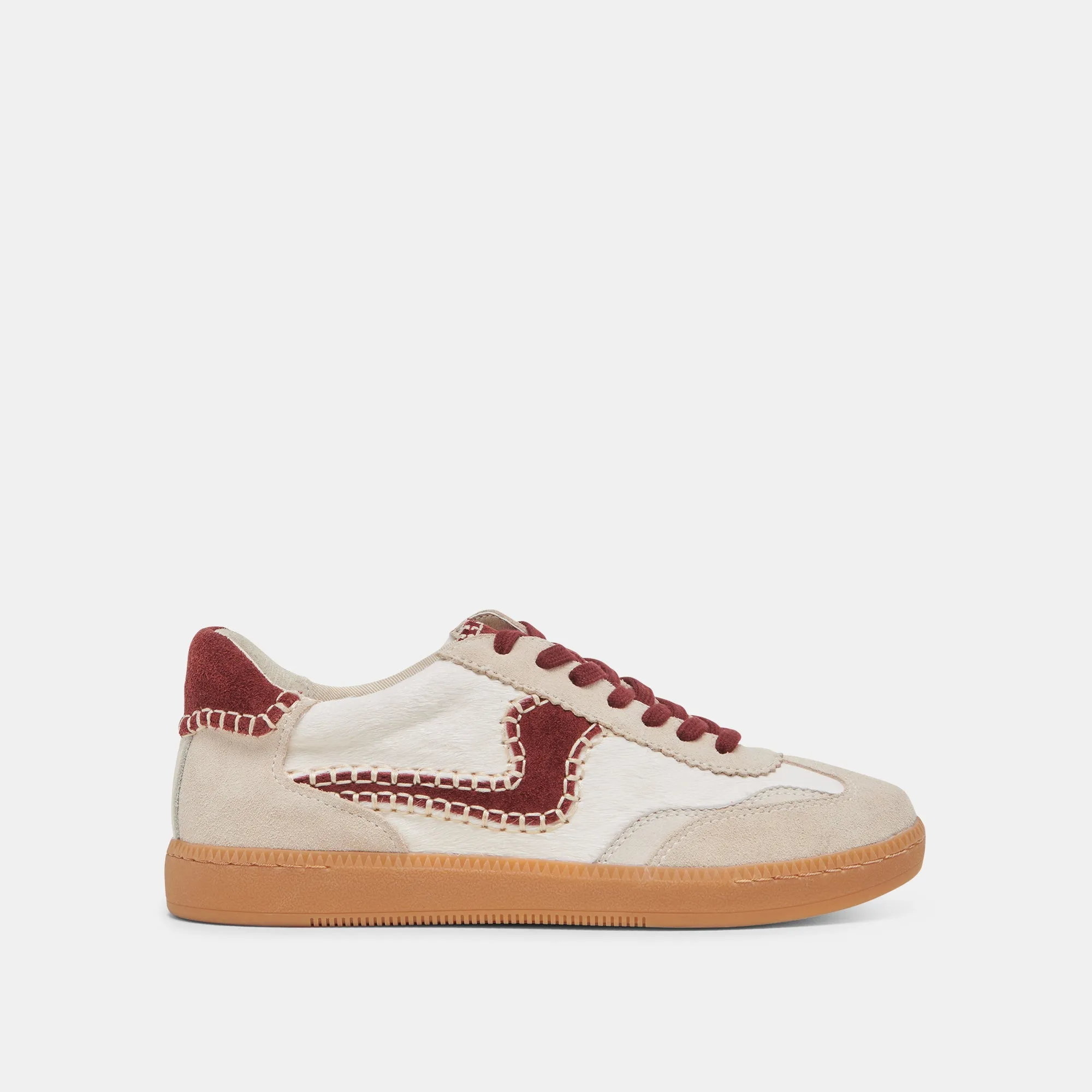 NOTICE STITCH SNEAKERS WHITE RED CALF HAIR