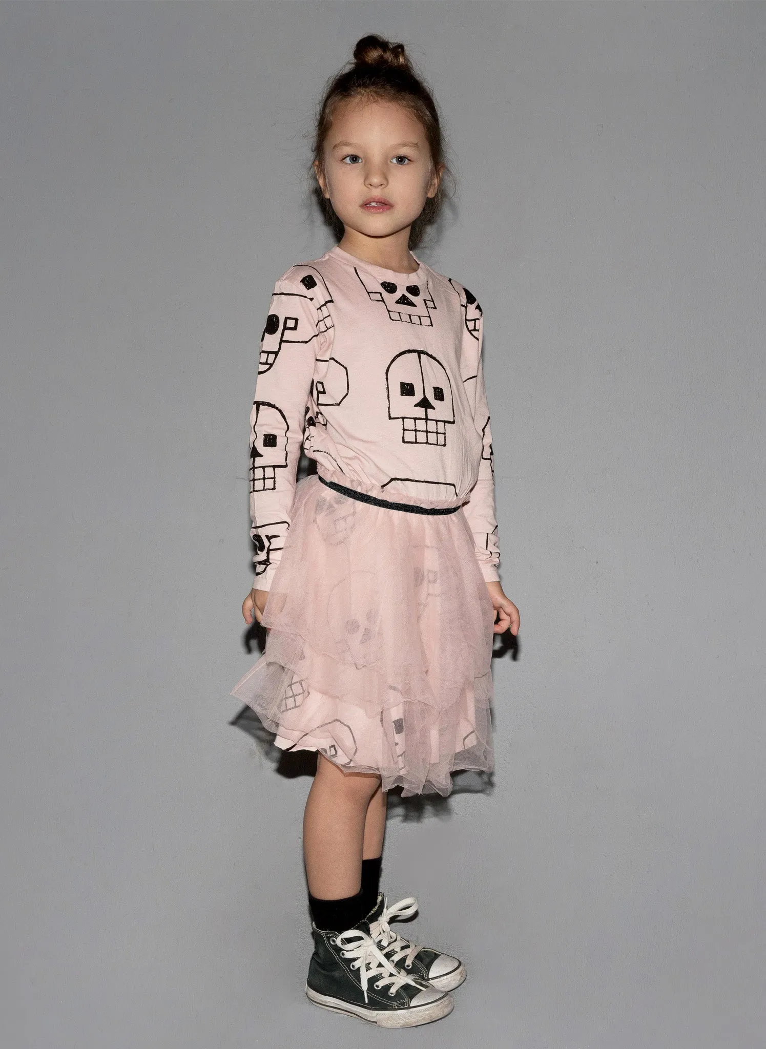 Nununu Skull Robot Tulle Dress in Powder Pink