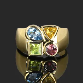 Peridot Citrine Topaz Garnet Wide 14K Gold Ring