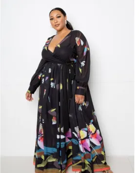 Plus Size Tropical Print Maxi