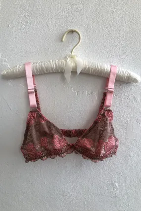 READY TO SHIP / Polaris Bralette in Pink and Brown Cross-Dye Lace (1M, 1L)