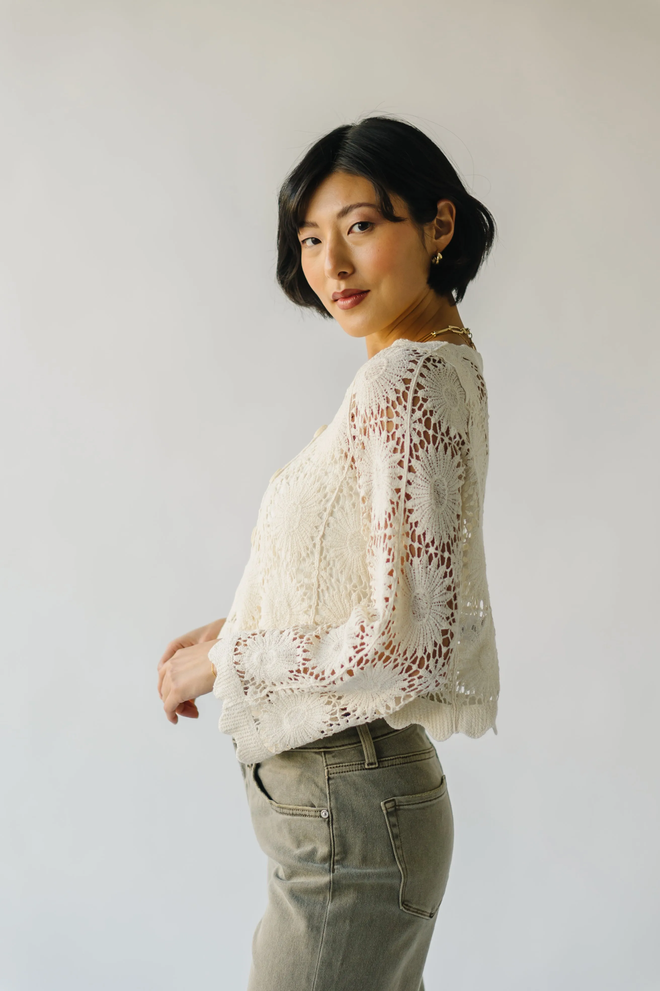 The Downey Crochet Cardigan in Natural